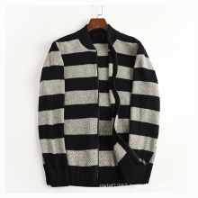 Autumn and winter striped sweater men's plus-size casual wear zipper loose stand-up coat cardigan